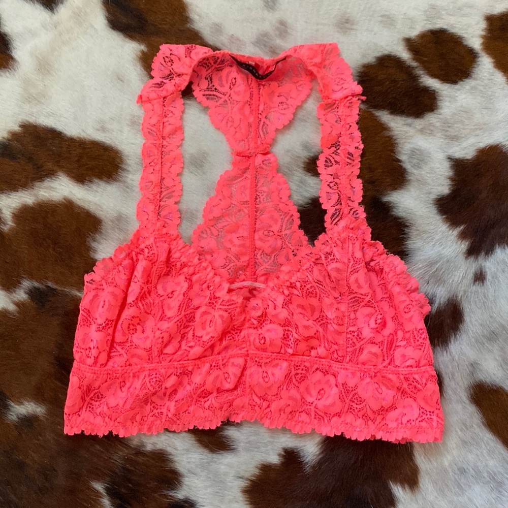Signature 8 hot pink/coral lace bralette
